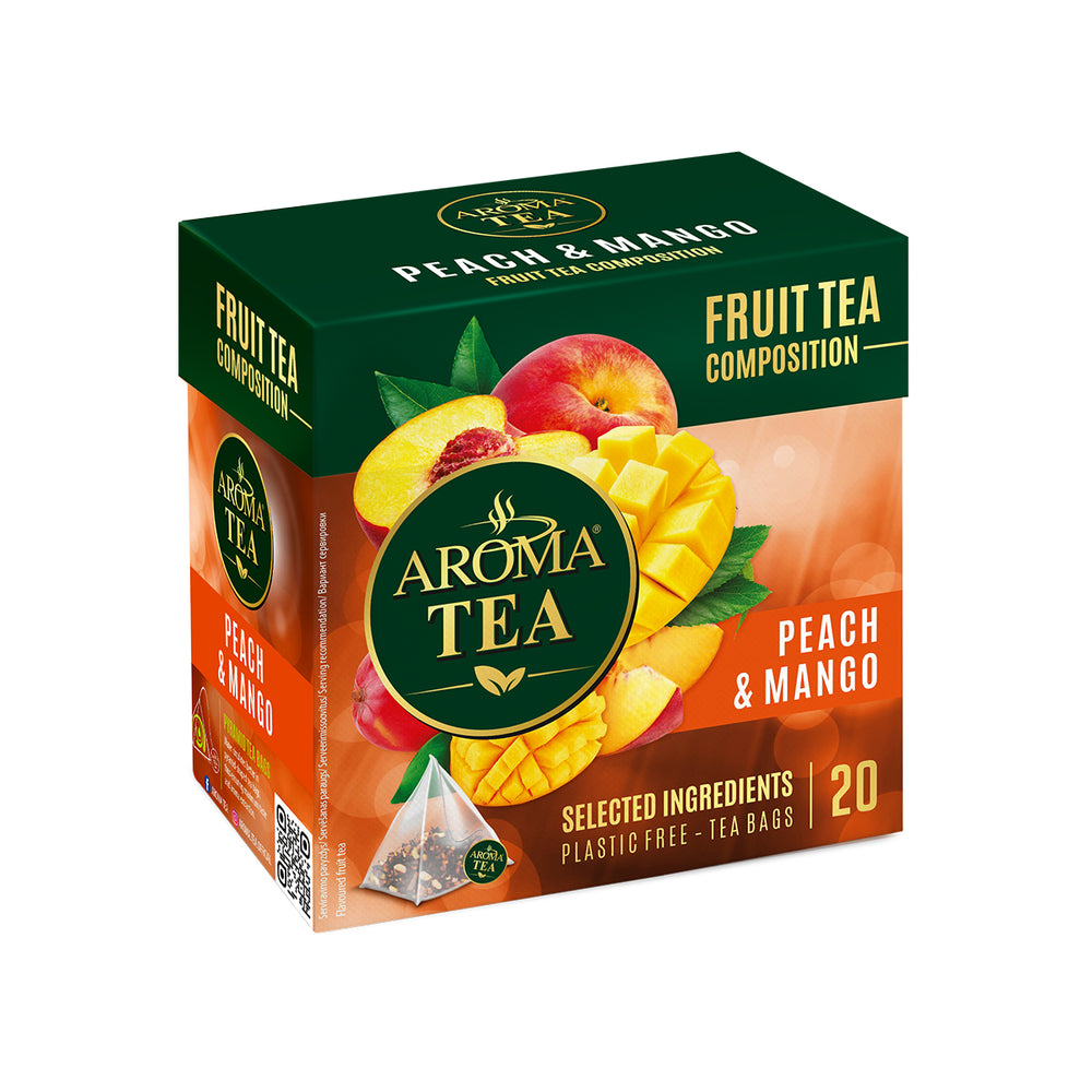 
            
                Peržiūrėti nuotrauka galerijos peržiūroje, Persikų ir mangų skonio AROMA TEA vaisinė arbata, Pakuotė
            
        