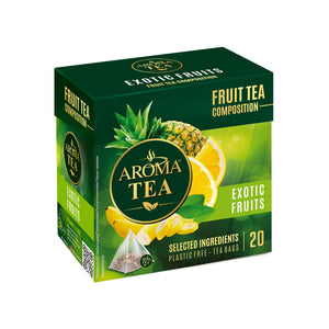 Egzotinių vaisių skonio AROMA TEA vaisinė arbata, Pakuotė