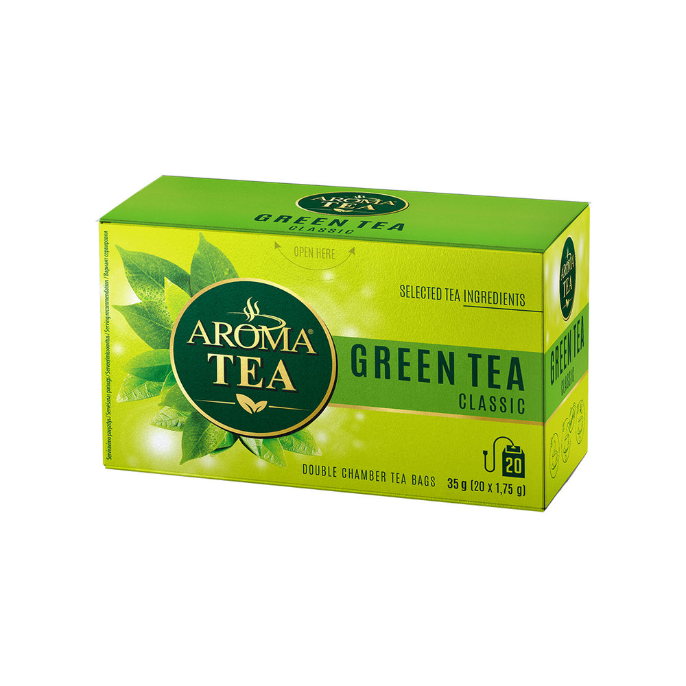 
            
                Peržiūrėti nuotrauka galerijos peržiūroje, Žalioji arbata AROMA TEA Classic, Pakuotė
            
        