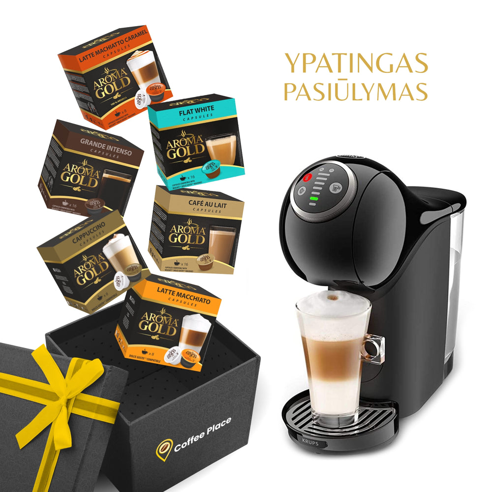 Rinkinys: kapsulinis kavos aparatas Dolce Gusto® GENIO S PLUS EDG 315.B + 6 skirtingų skonių kavos kapsulių dėžutės